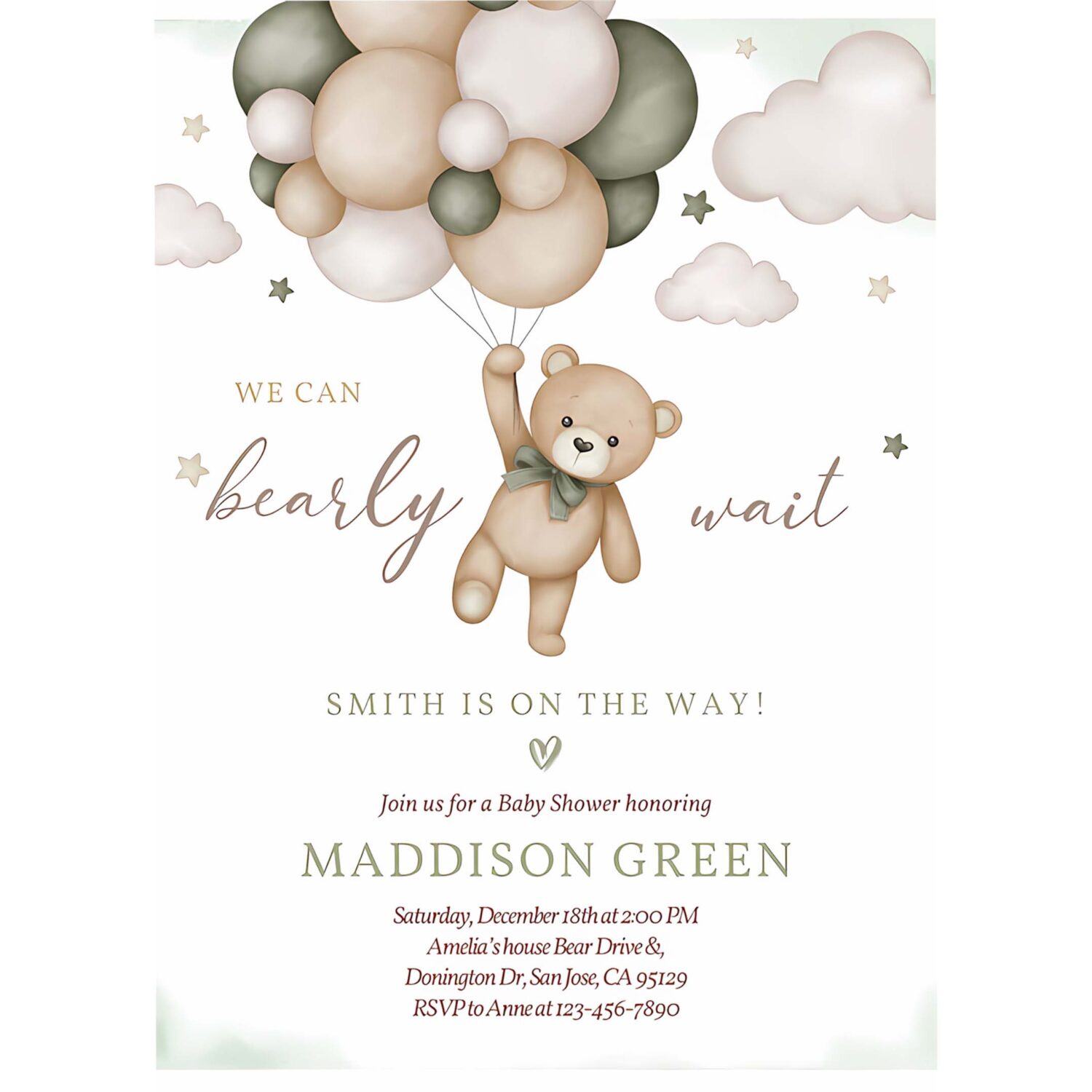 Gender neutral bear baby shower invitation we can bearly wait baby shower invite 4