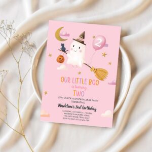 Ghost halloween 2nd birthday invitation pink costume party girl pink boo spooktacular spooky 1