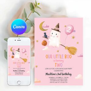 Spooktacular Invitation, Ghost Halloween 2nd Birthday Invitation, Pink Costume Party Girl Pink Boo Spooktacular Spooky