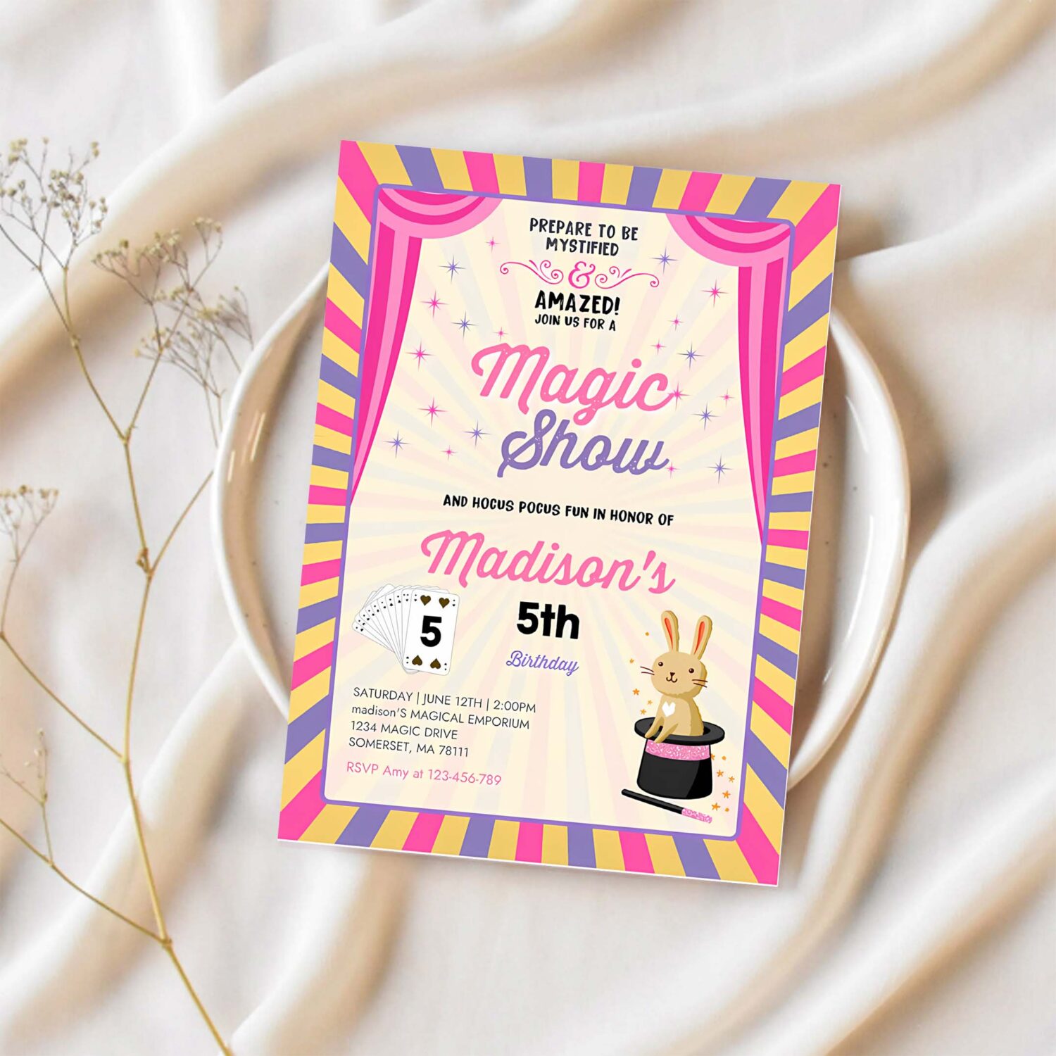 Girl magician invitation magician birthday party invitation magic show party magic show birthday magician party 1