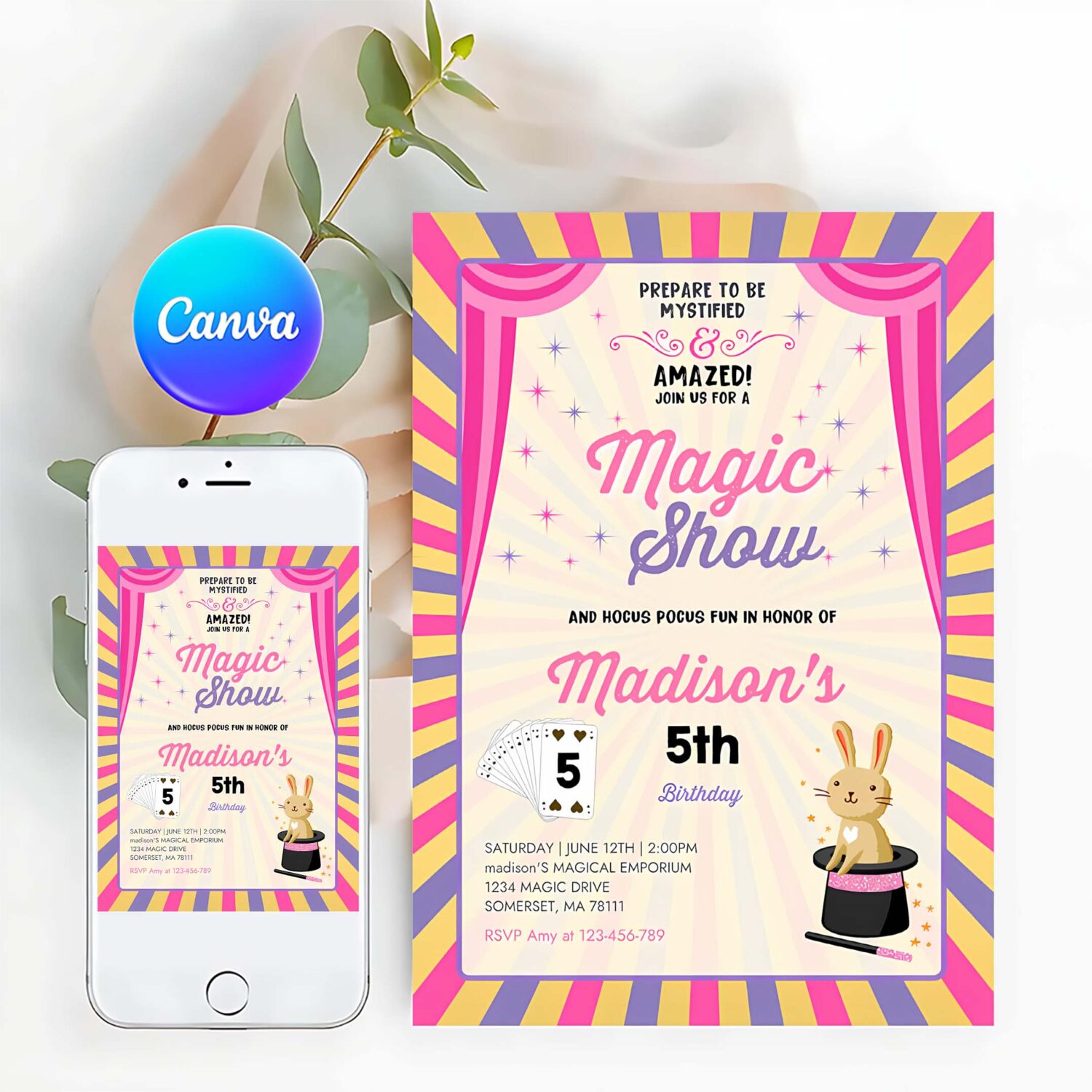 Girl magician invitation magician birthday party invitation magic show party magic show birthday magician party