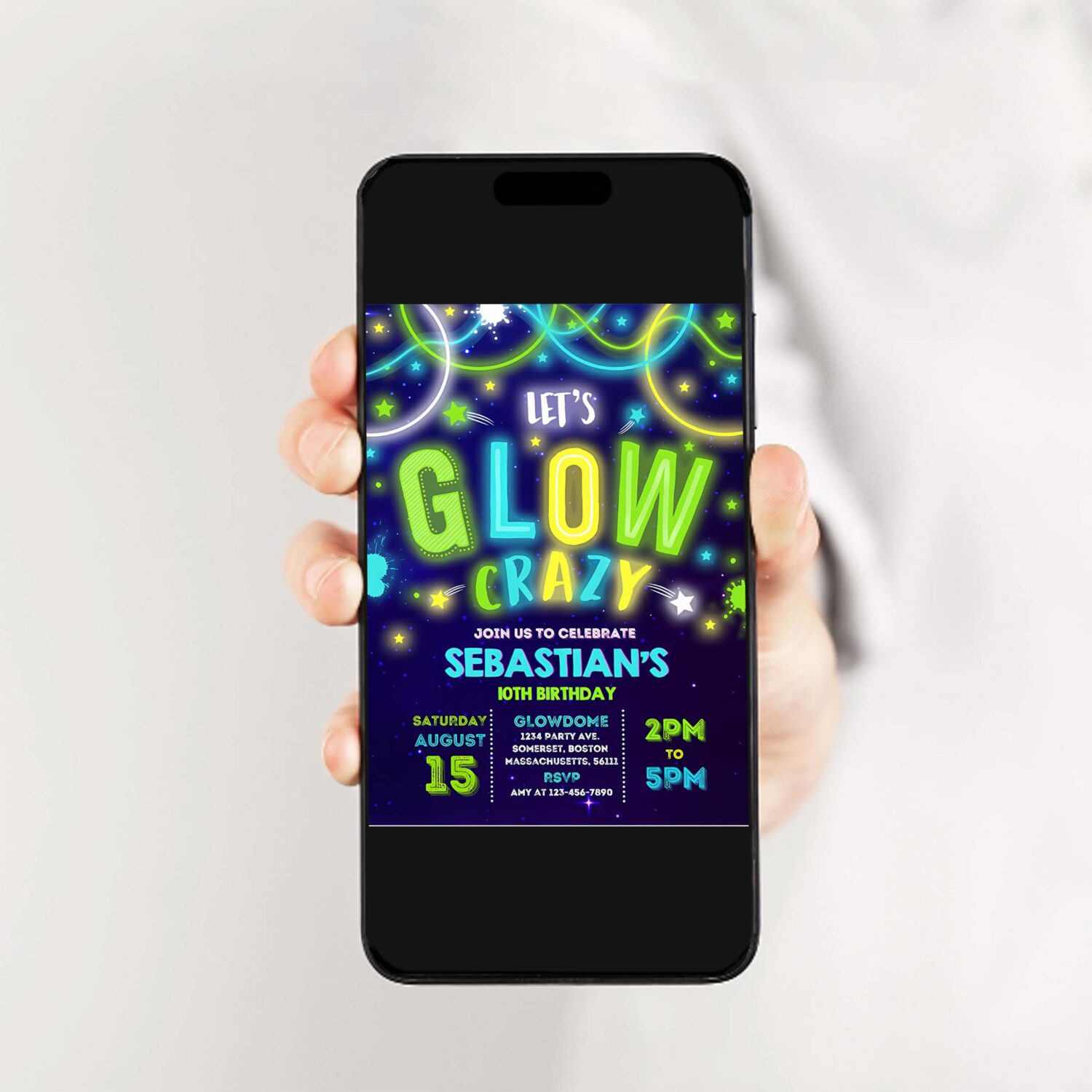 Glow birthday invitation glow invitation neon glow invitation neon glow party glow in the dark birthday party 2