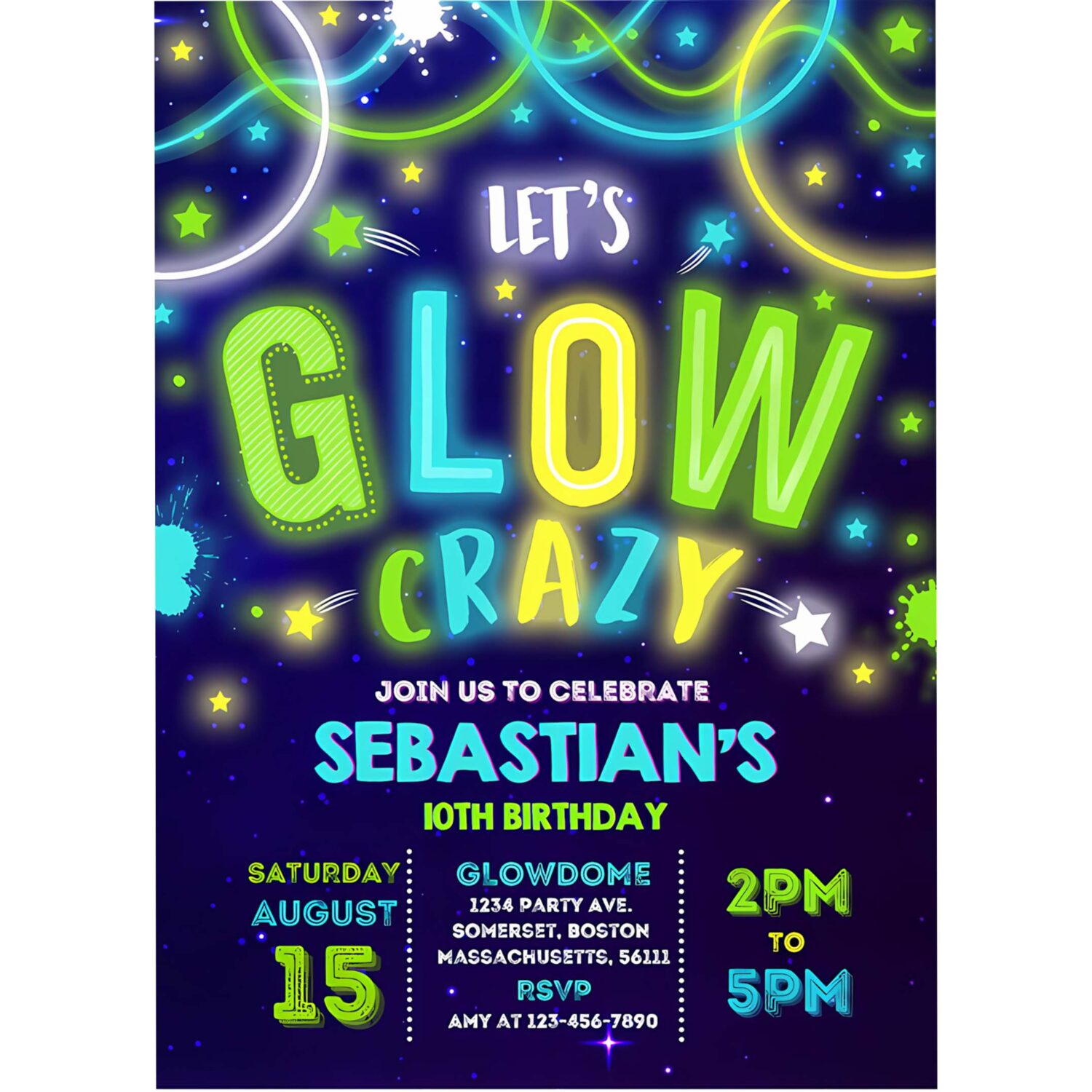 Glow birthday invitation glow invitation neon glow invitation neon glow party glow in the dark birthday party 4