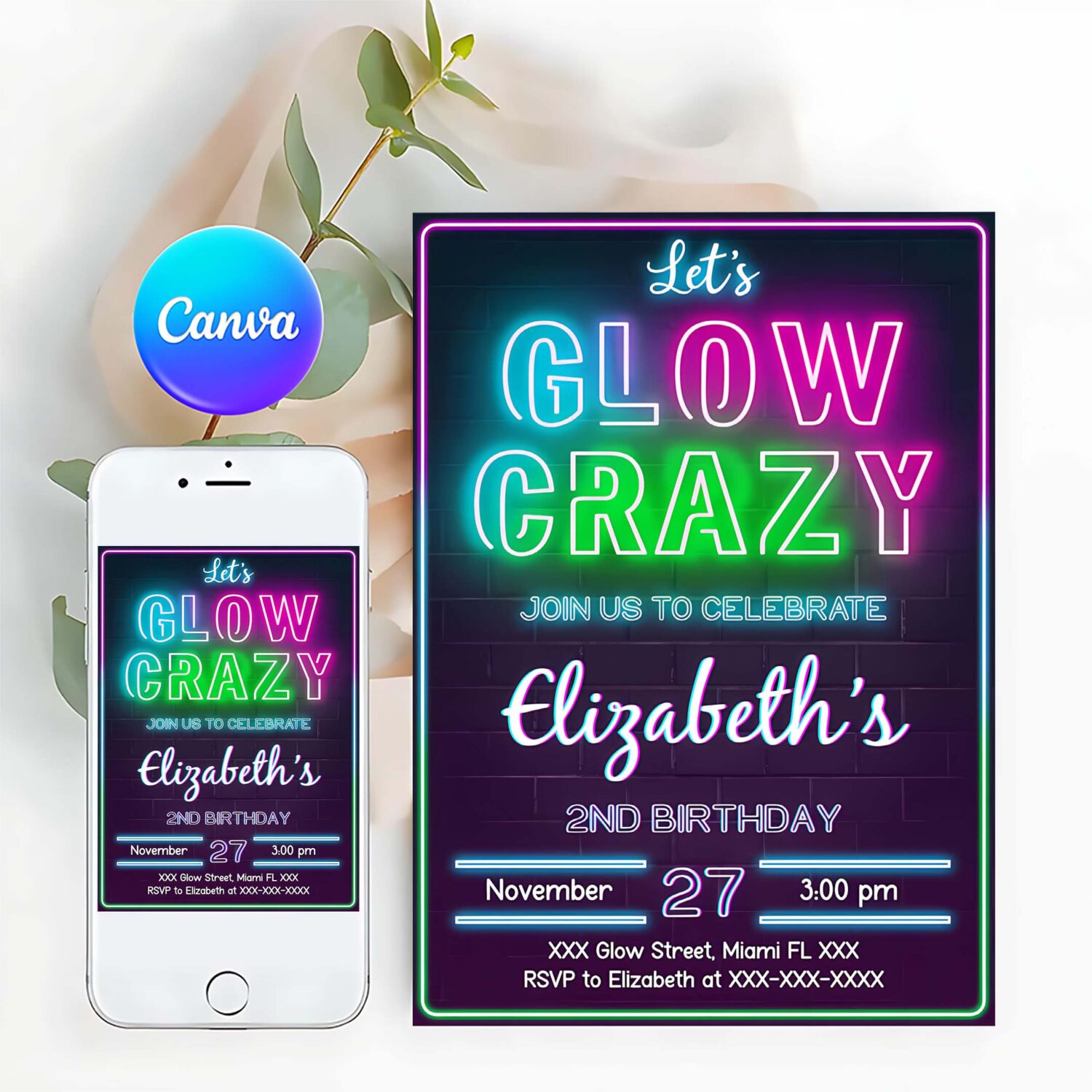Glow invitation glow birthday invitation glow template glow in the dark party invitation