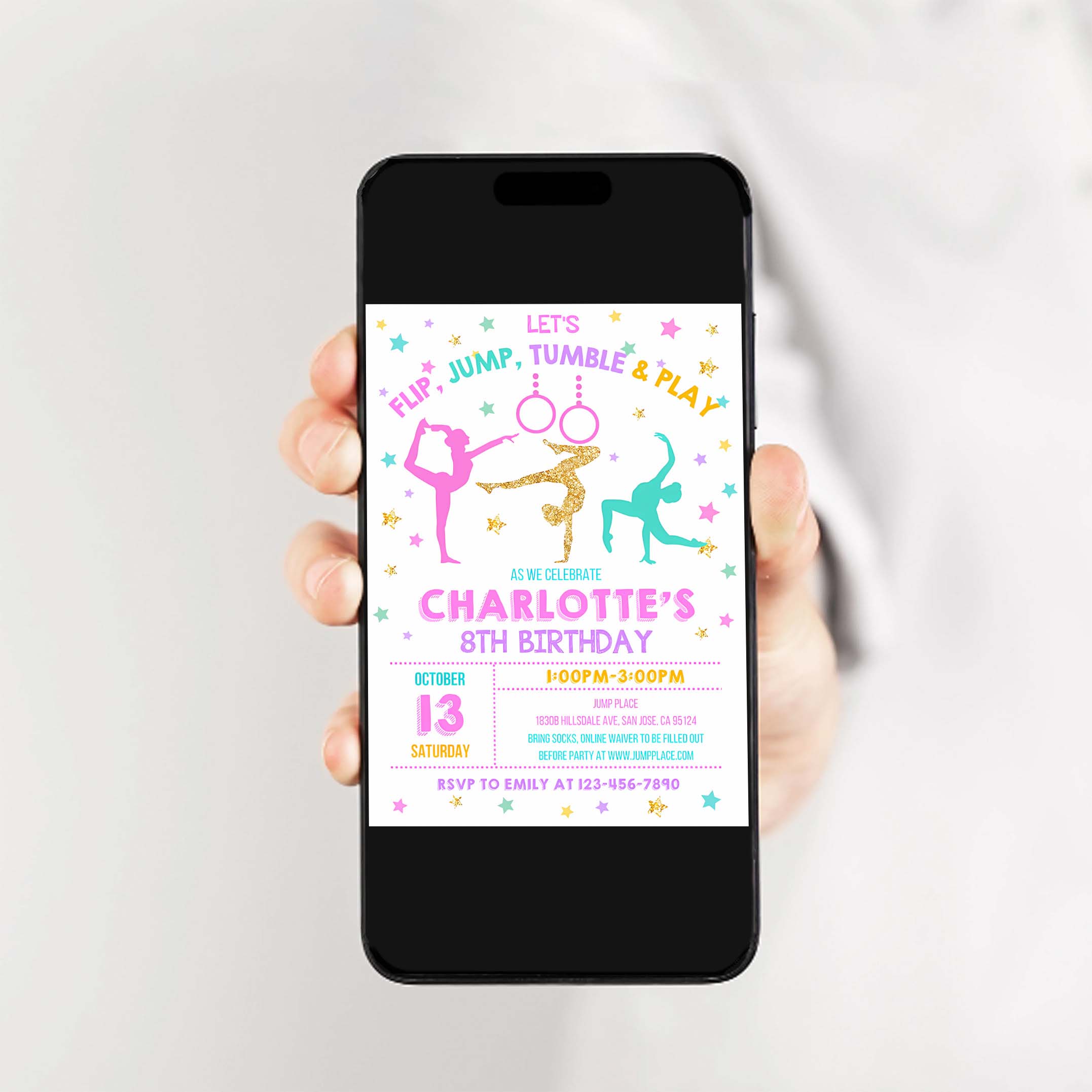 Gymnastics Birthday Invitation Gymnastics Party Invite Girl Party Pink Gold Trampoline