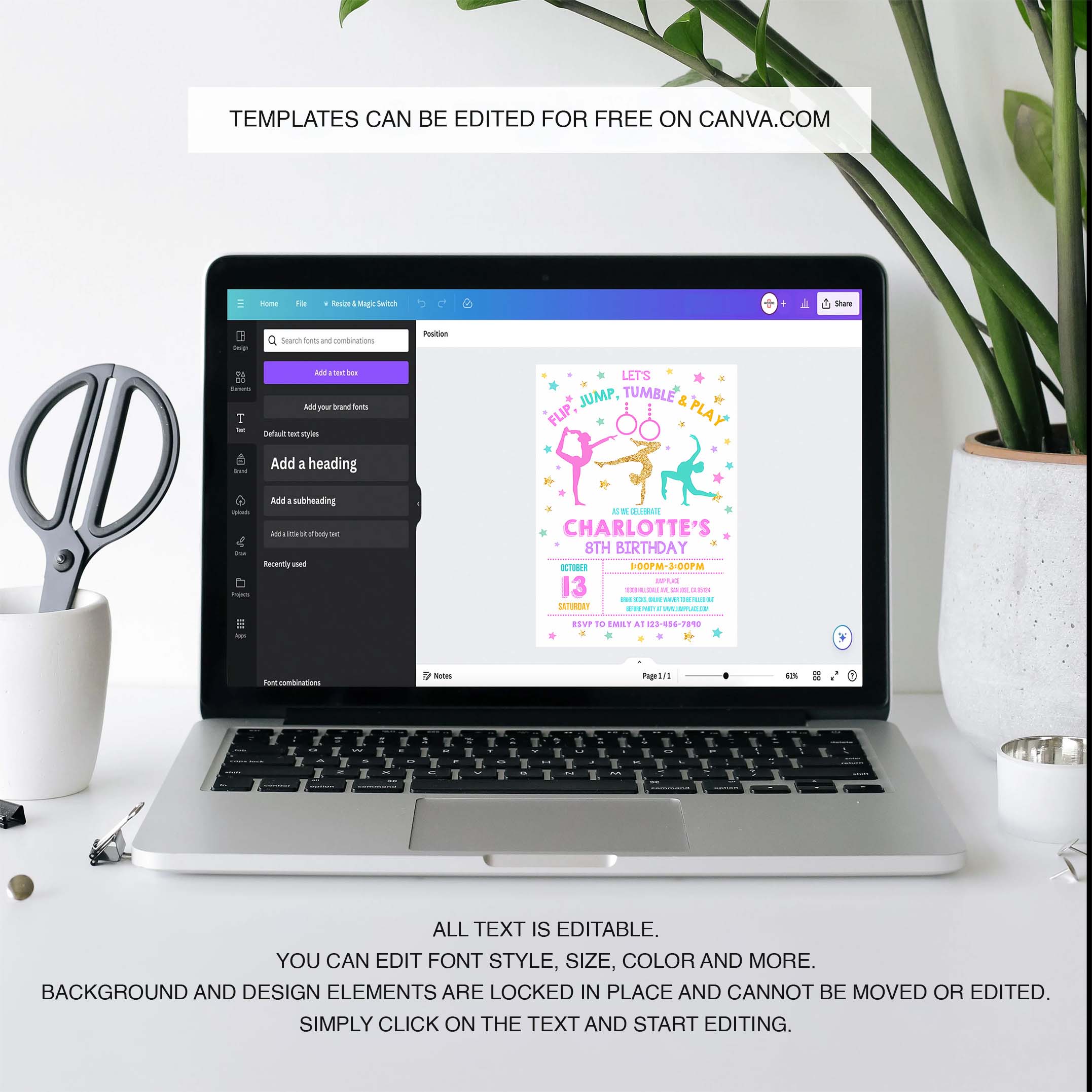 Gymnastics Birthday Invitation Gymnastics Party Invite Girl Party Pink Gold Trampoline