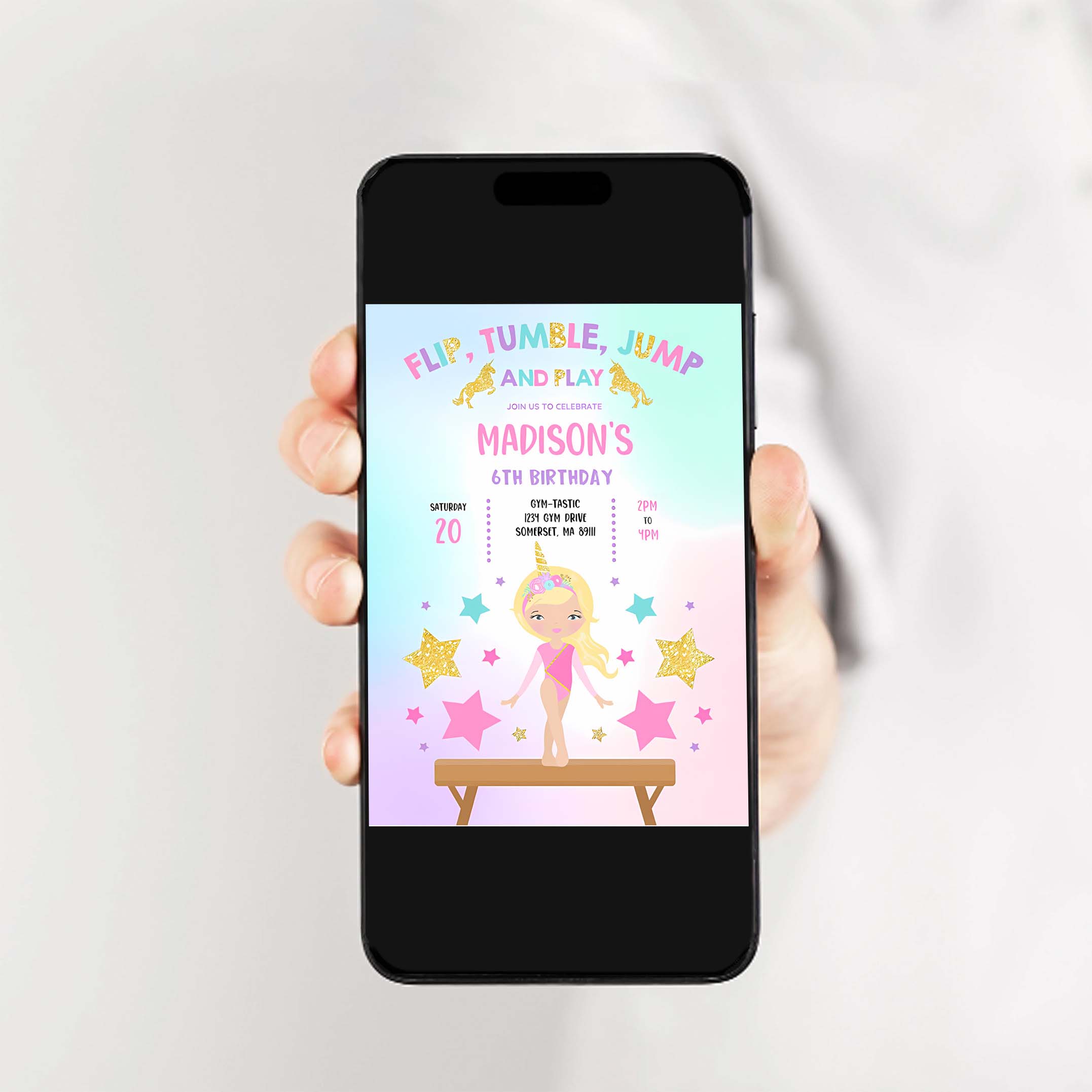 Gymnastics Unicorn Invitation Unicorn Gymnastics Invitation Gymnastics Party Magical Gymnastics Party