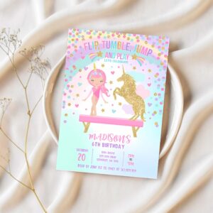 Gymnastics unicorn party invitation unicorn gymnastics invitation gymnastics party magical gymnastics party 1