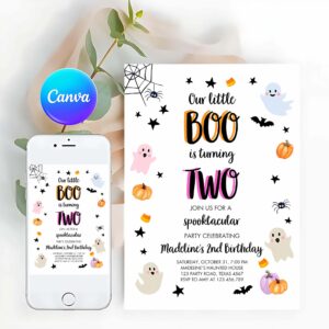 Spooktacular Invitation, Halloween 2nd Birthday Invitation, Pink Ghost Costume Party Pastel Boo Spooktacular Spooky