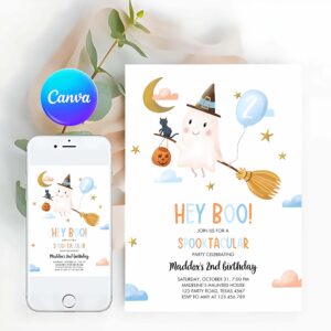 Spooktacular Invitation, Halloween Birthday Invitation, Boy Ghost Costume Party Blue Kids Spooktacular Spooky Hey Boo