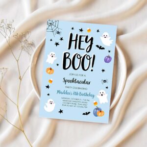 Halloween birthday invitation boy ghost costume party boy blue kids spooktacular spooky 1