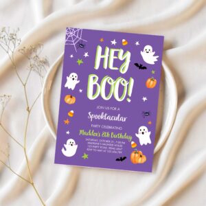 Halloween birthday invitation boy ghost costume party boy purple kids spooktacular spooky 1