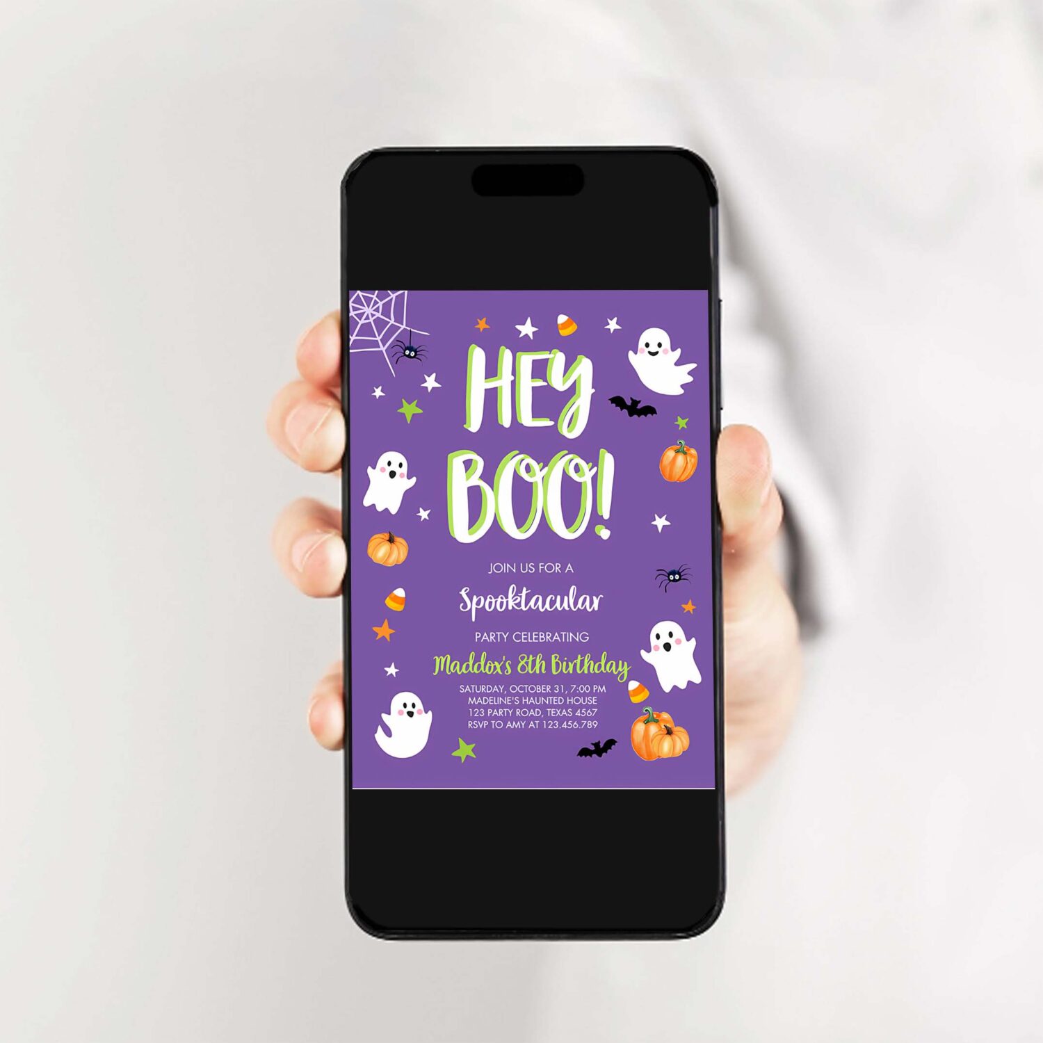 Halloween birthday invitation boy ghost costume party boy purple kids spooktacular spooky 2