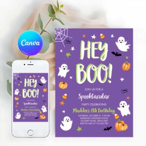 Spooktacular Invitation, Halloween Birthday Invitation, Boy Ghost Costume Party Boy Purple Kids Spooktacular Spooky