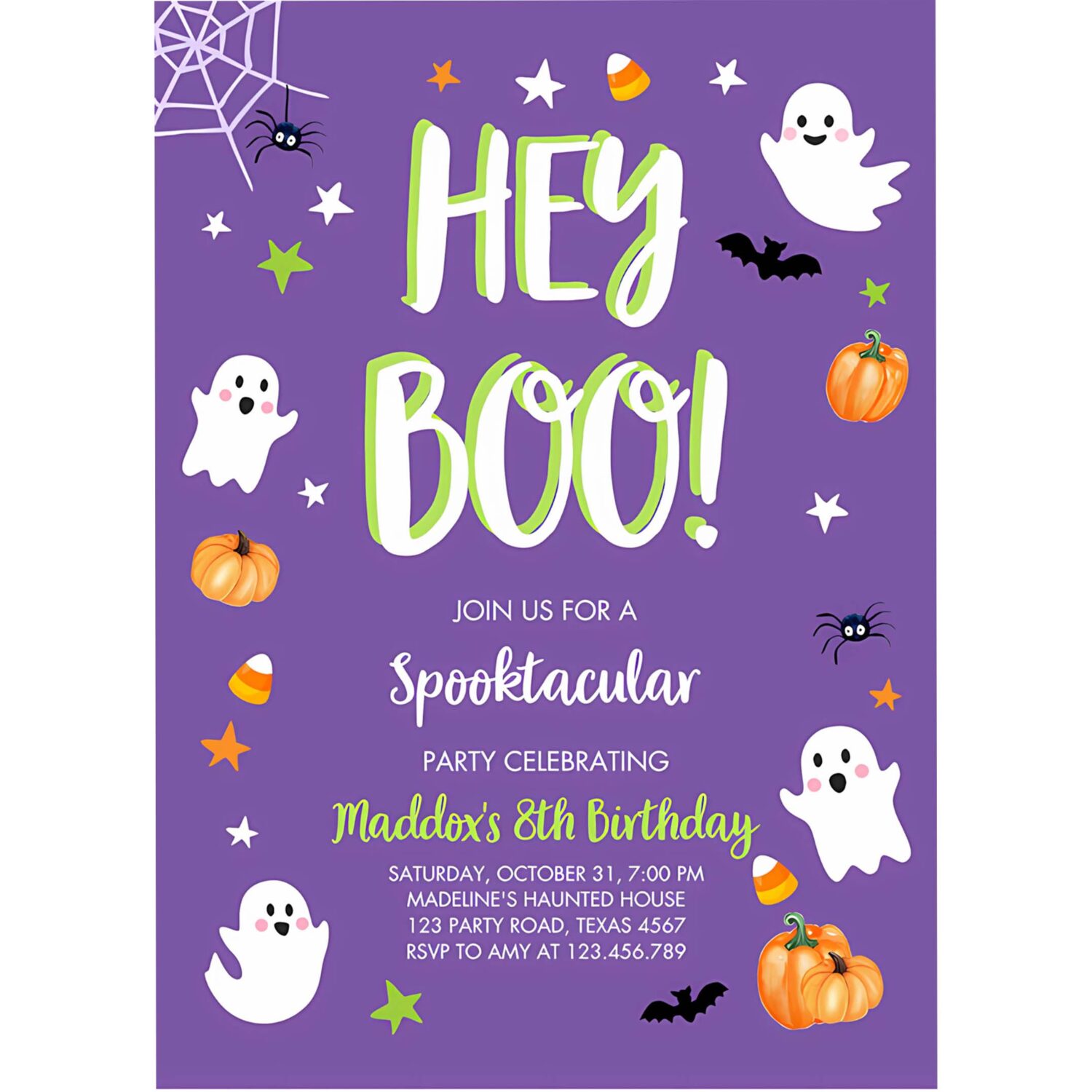 Halloween birthday invitation boy ghost costume party boy purple kids spooktacular spooky 4