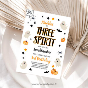 One Spooky Invitation, Halloween Birthday Invitation, Ghost Three Spirit 3rd Birthday Party Spooky Neutral Boy Girl