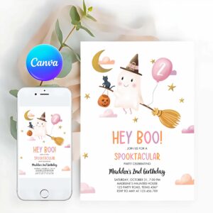 Spooktacular Invitation, Halloween Birthday Invitation, Girl Ghost Costume Party Pink Kids Spooktacular Spooky Hey Boo
