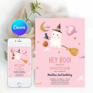 Spooktacular Invitation, Halloween Birthday Invitation, Girl Ghost Costume Party Pink Spooktacular Spooky Hey Boo