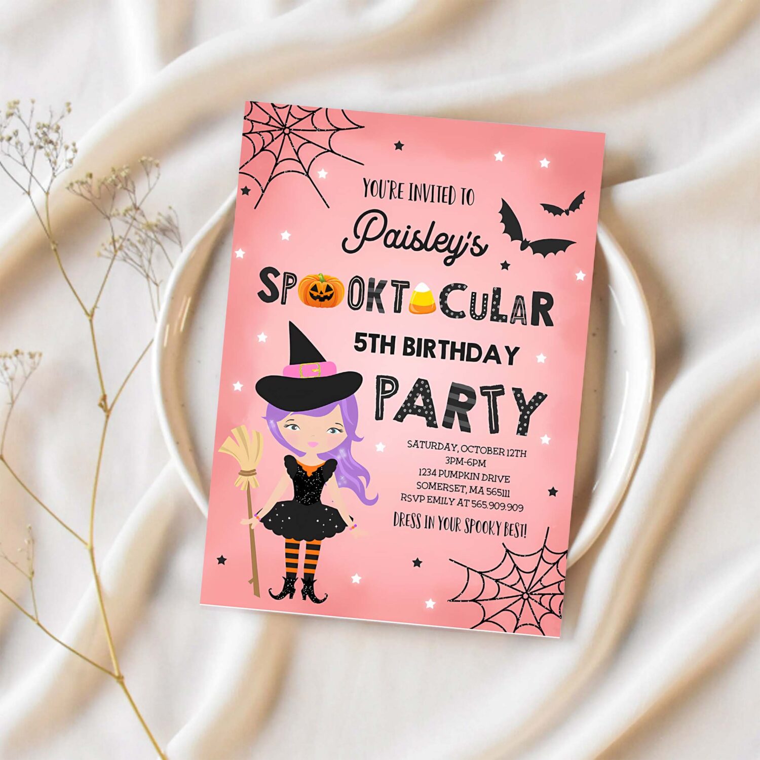 Halloween birthday invitation girl witch halloween birthday party spooktacular birthday halloween costume party instant download file hg 1