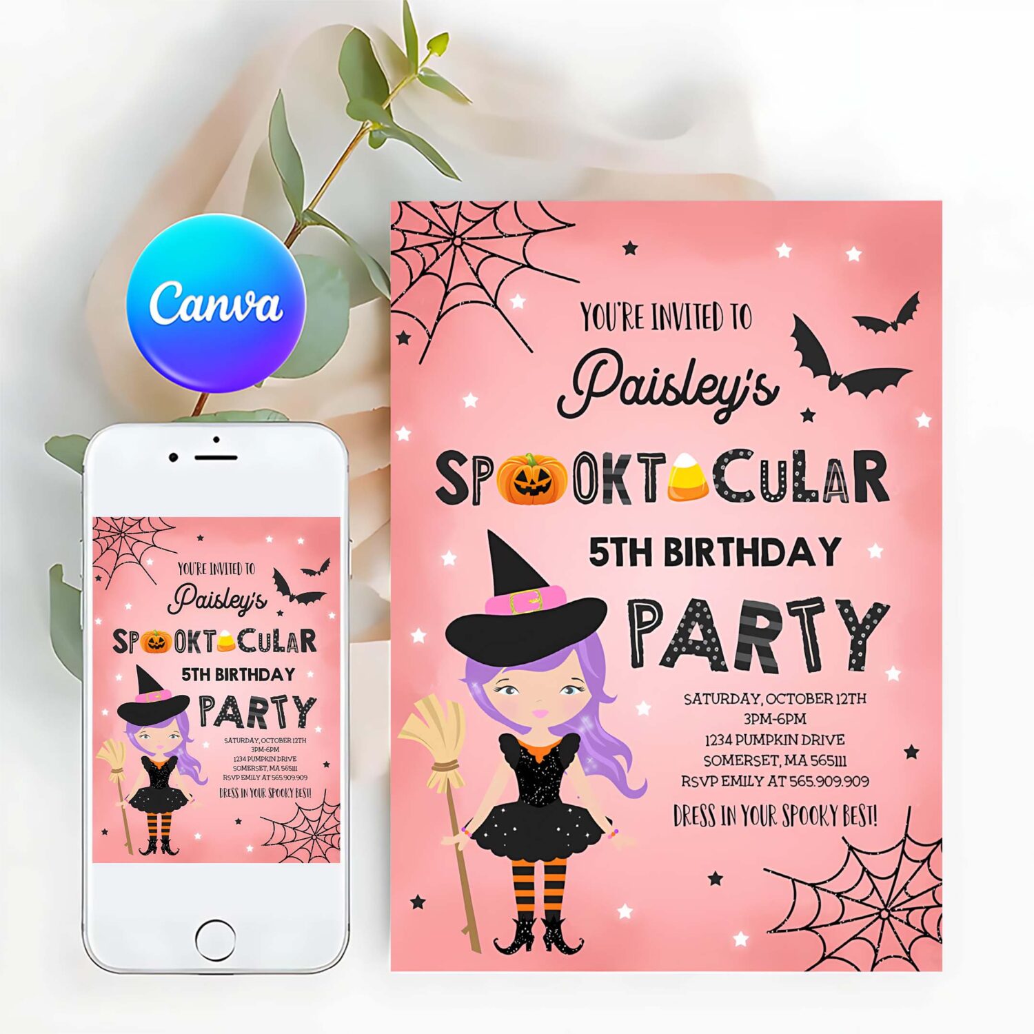 Halloween birthday invitation girl witch halloween birthday party spooktacular birthday halloween costume party instant download file hg