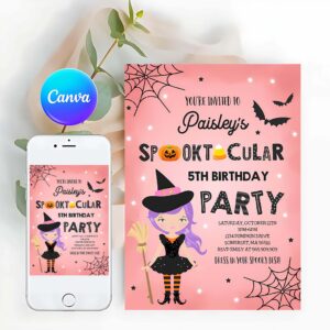 Halloween Costume Invitation, Halloween Birthday Invitation Girl Witch Halloween Birthday Party Spooktacular Birthday Halloween Costume Party