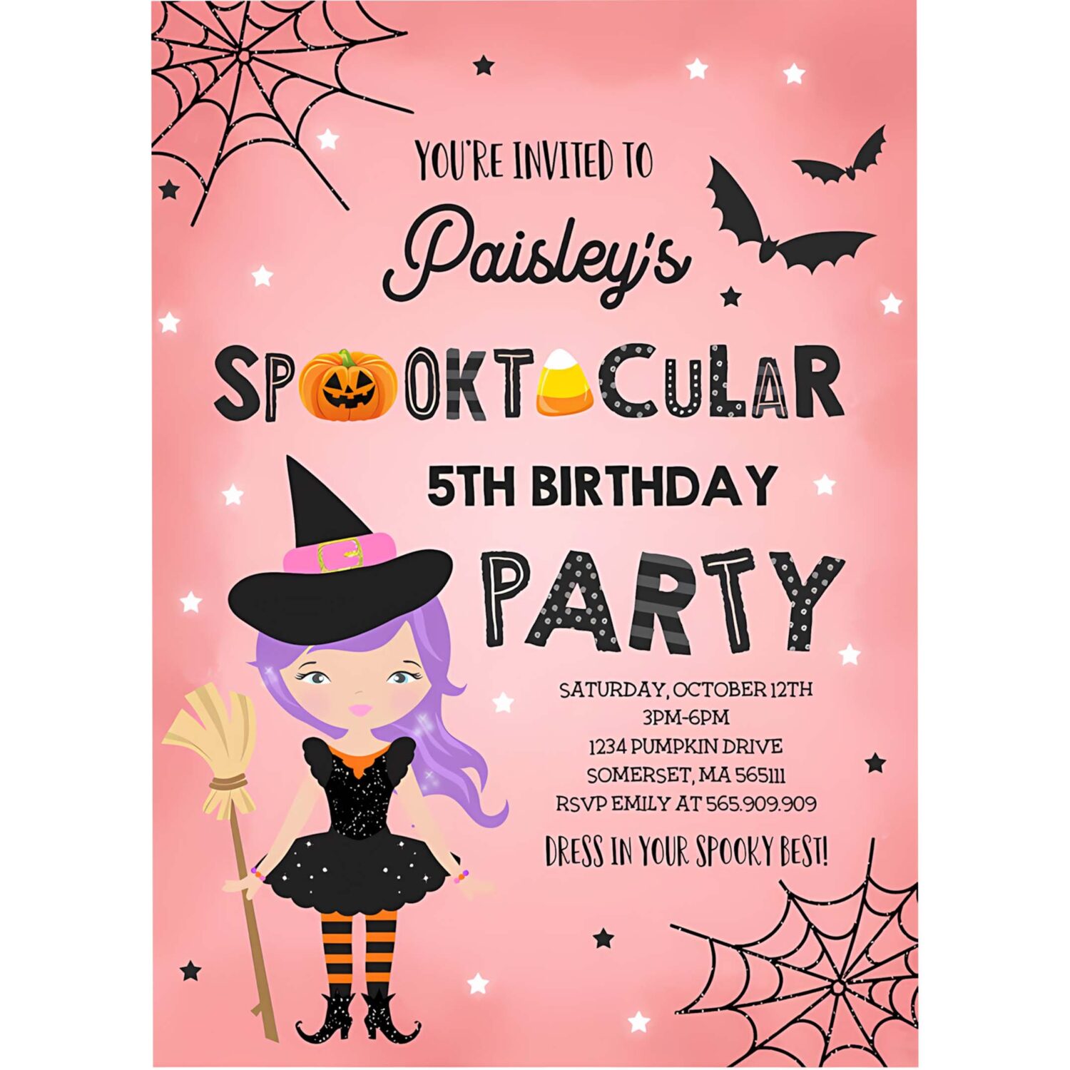 Halloween birthday invitation girl witch halloween birthday party spooktacular birthday halloween costume party instant download file hg 4