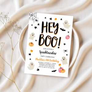 Halloween birthday invitation pink ghost costume party girl pink kids spooktacular spooky 1