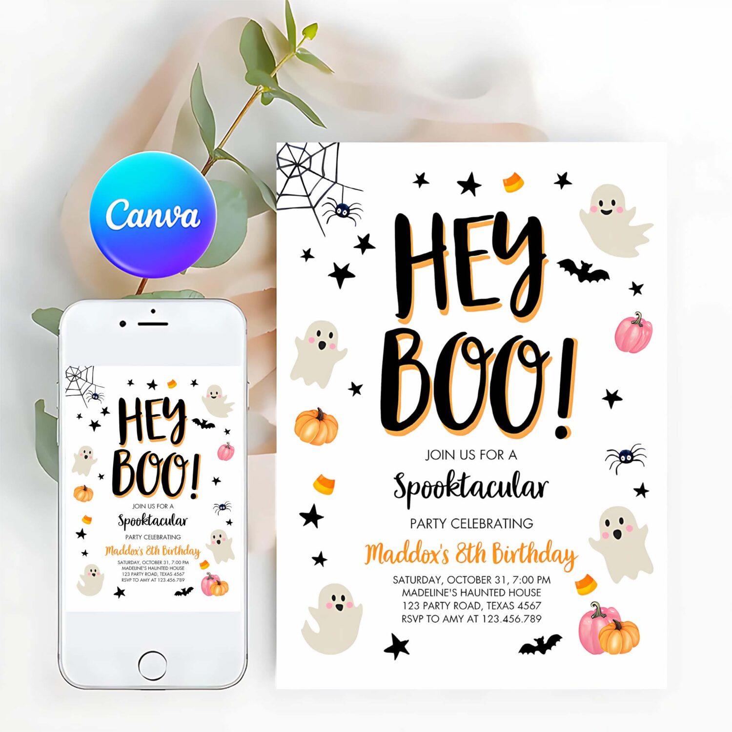 Halloween birthday invitation pink ghost costume party girl pink kids spooktacular spooky