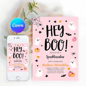 Spooktacular Invitation, Halloween Birthday Invitation, Pink Ghost Costume Party Girl Pink Kids Spooktacular Spooky Hey Boo