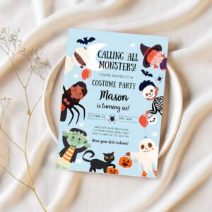 Halloween boy party invitation halloween birthday invitation kids costume party spooky celebration 1