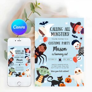 One Spooky Invitation, Halloween Boy Party Invitation, Halloween Birthday Invitation, Kids Costume Party Spooky Celebration