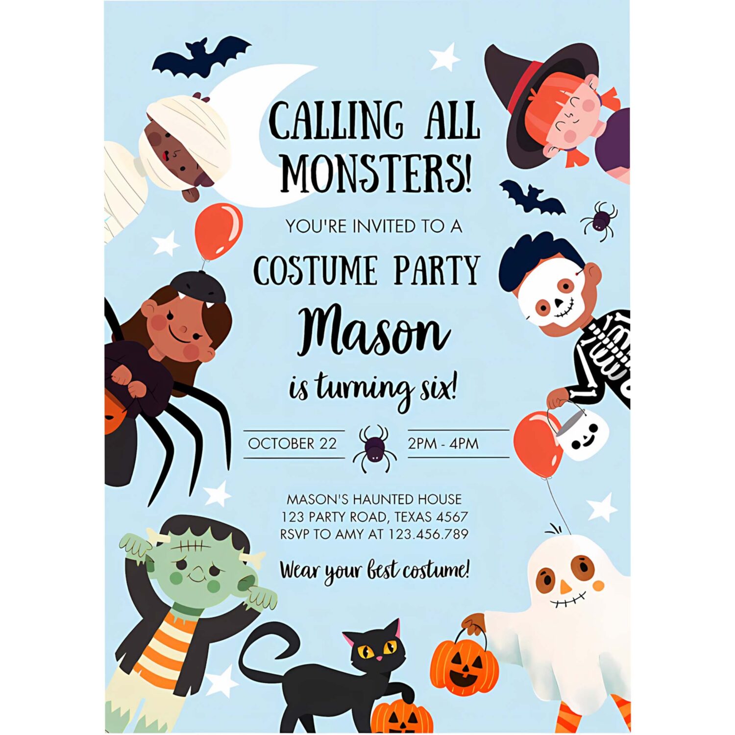 Halloween boy party invitation halloween birthday invitation kids costume party spooky celebration 4
