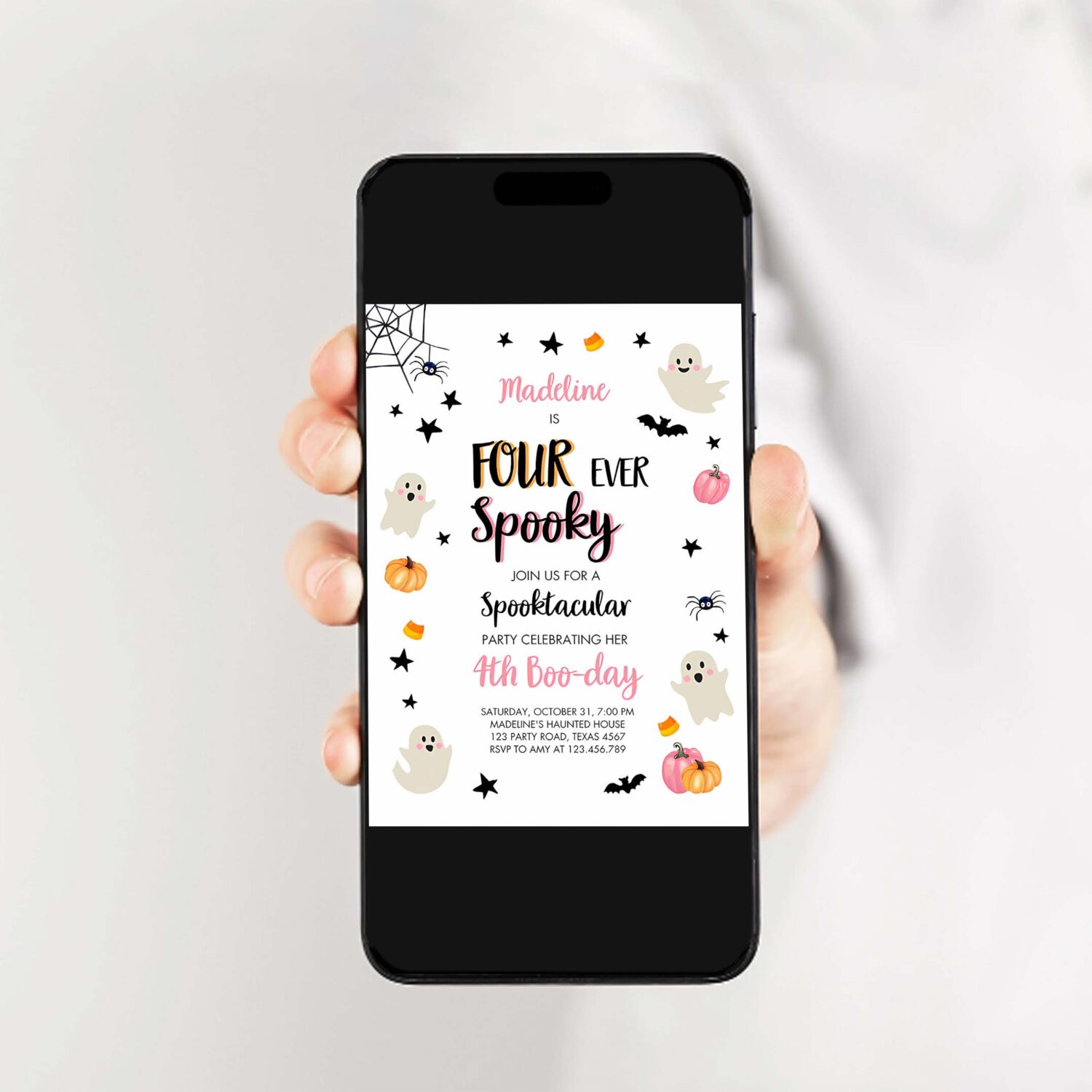 Halloween four ever spooky birthday invitation 4th pink ghost costume party 2