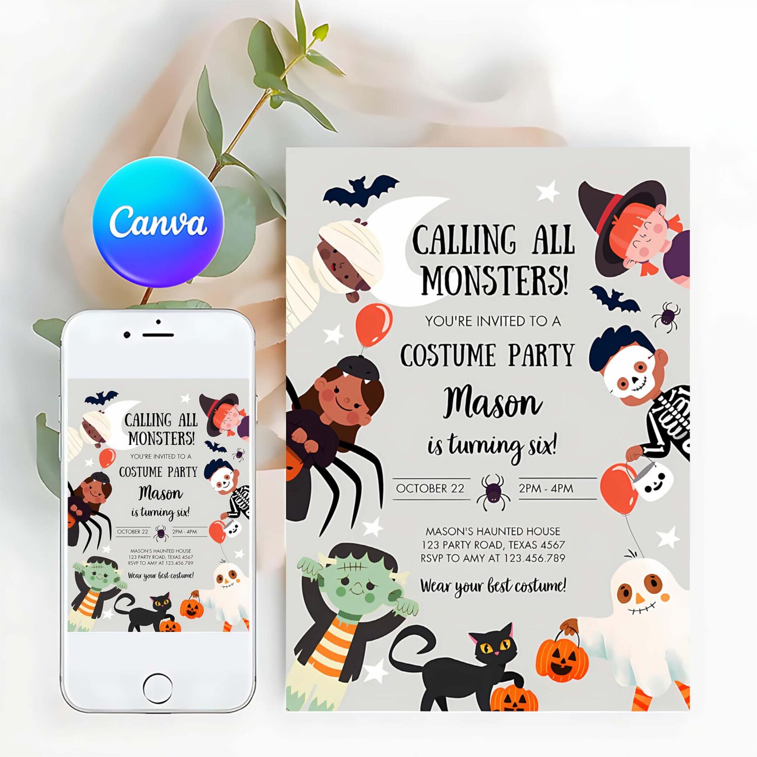 Halloween party invitation halloween birthday invitation kids costume party spooky celebration boy