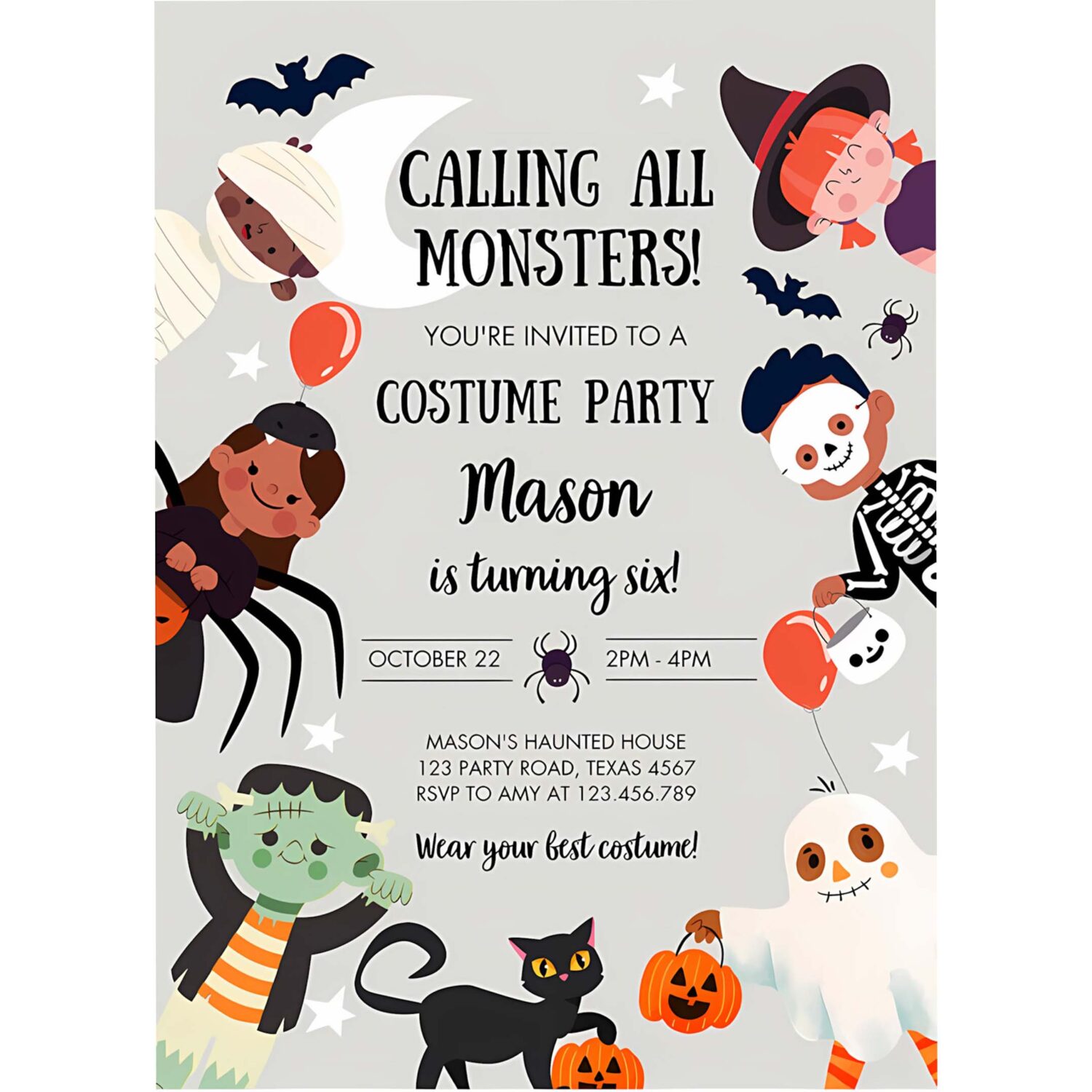 Halloween party invitation halloween birthday invitation kids costume party spooky celebration boy 4