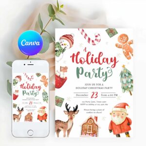 Jingle And Mingle Invitation, Holiday Party Jingle And Mingle Christmas Santa Invitation
