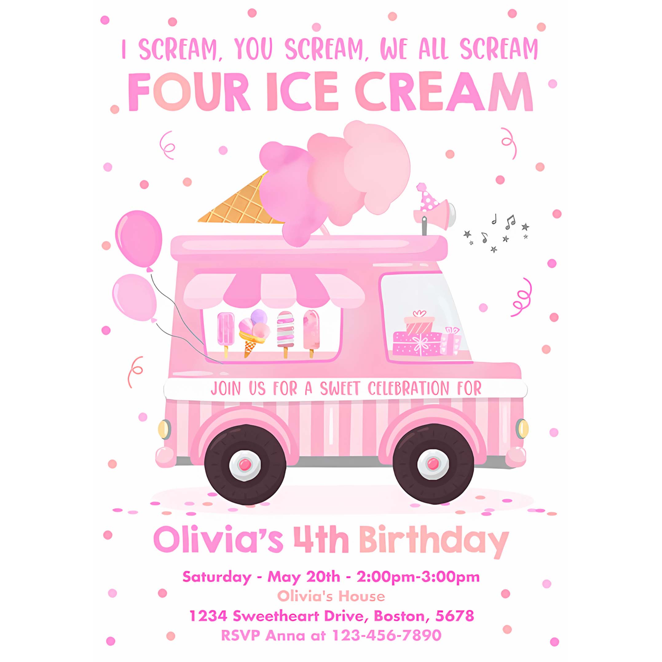 Ice Cream Truck Birthday Invitation I scream You Scream We All Scream Four Ice Cream 4th Birthday Party Invite