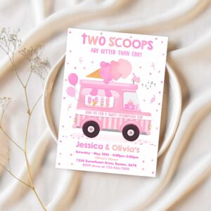 Ice cream truck twin birthday invitation twin ice cream birthday invitation two scoops are better than one twin 1