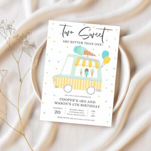 Ice cream twin birthday invitation twin ice cream truck birthday invitation two scoops are better than one 1