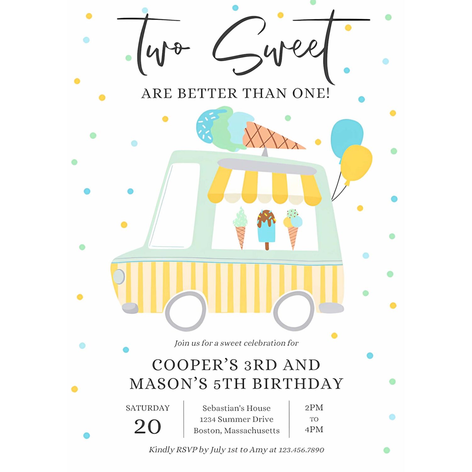 Ice cream twin birthday invitation twin ice cream truck birthday invitation two scoops are better than one 4
