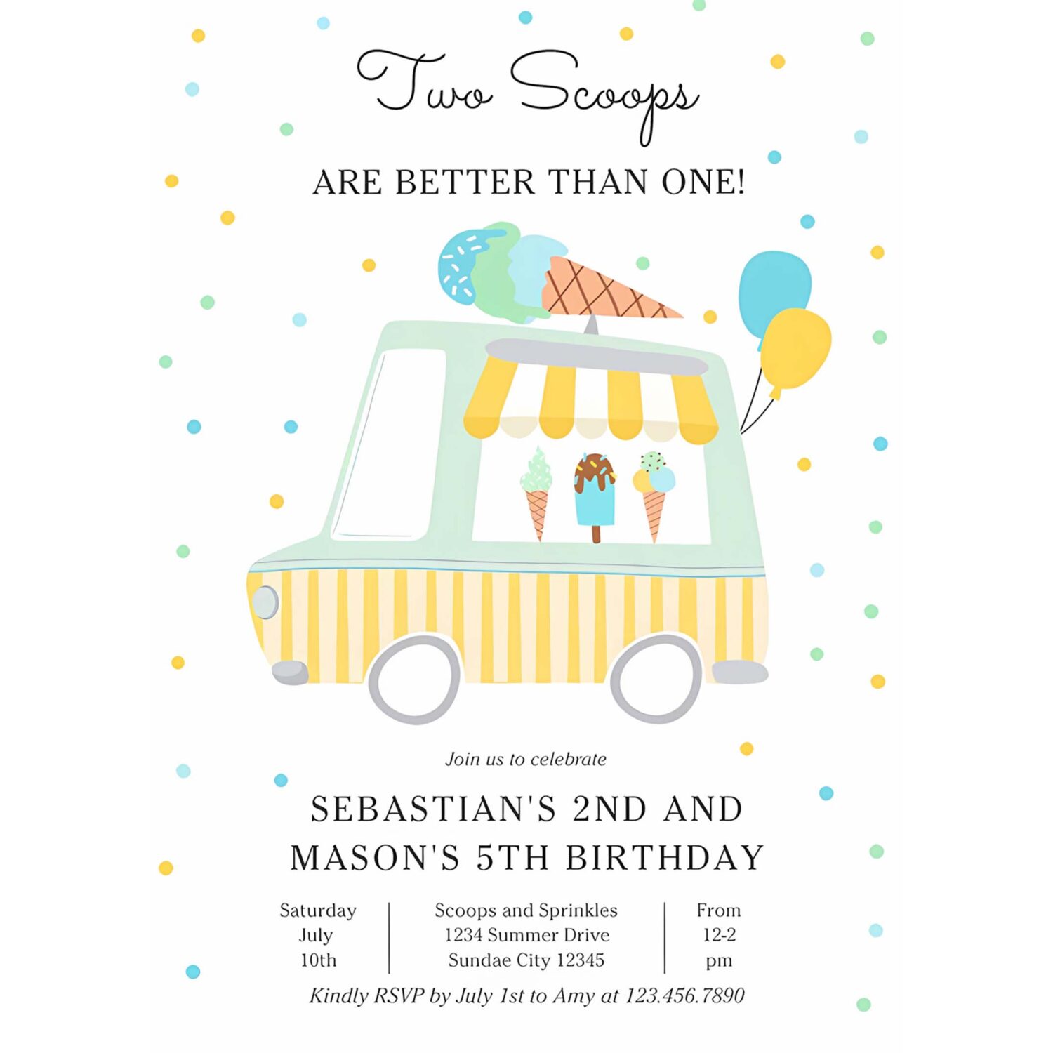 Ice cream two scoops are better than one birthday invitation f53f 4