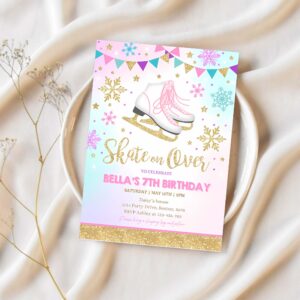 Ice skating invitation ice skating birthday invite pink gold ice skating party skate party skating party 1