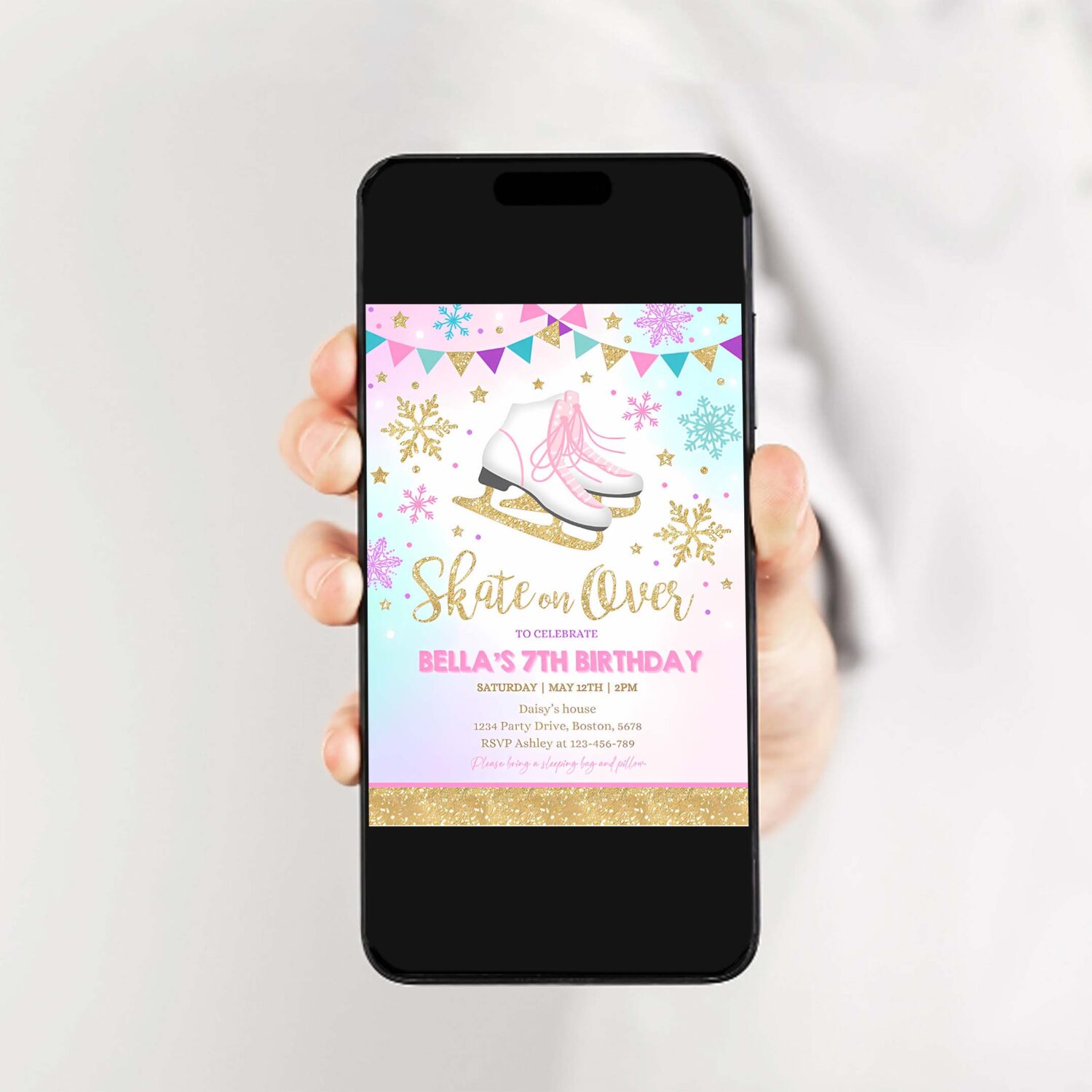 Ice skating invitation ice skating birthday invite pink gold ice skating party skate party skating party 2