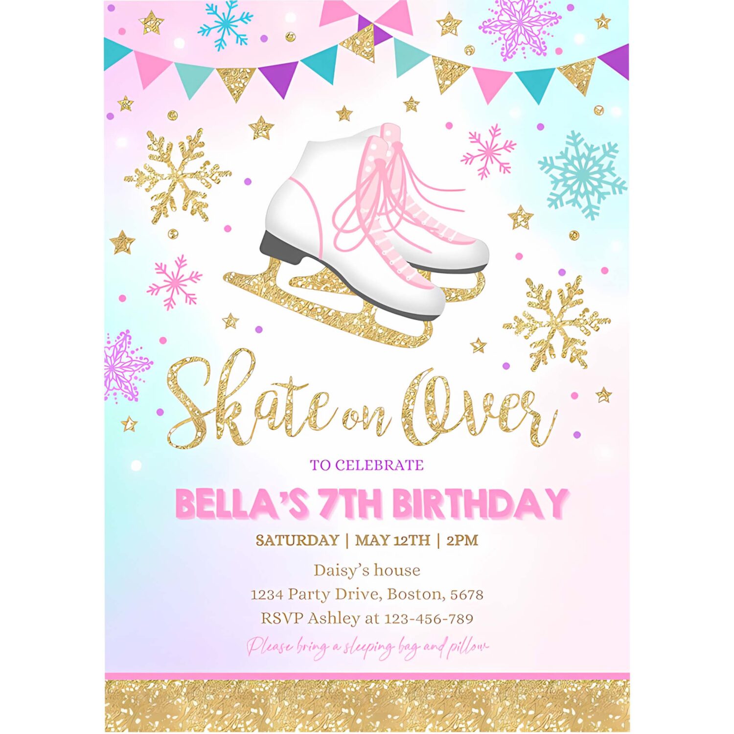 Ice skating invitation ice skating birthday invite pink gold ice skating party skate party skating party 4