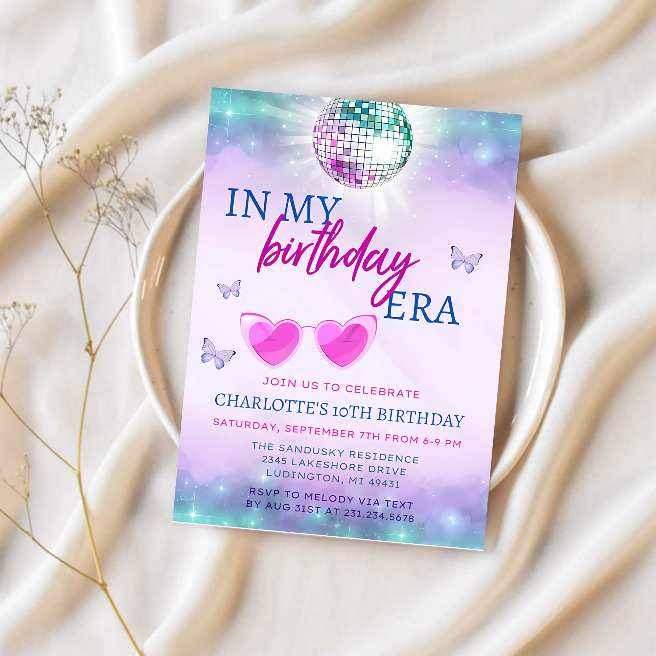 In My Birthday Era Invitation Teen Birthday Girl Music Party Invite Purple and Blue Eras Party