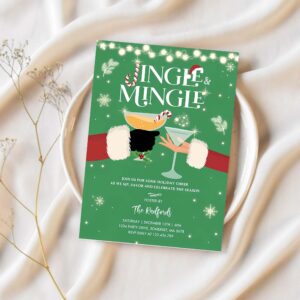 Jingle and mingle christmas cocktail party invitation b35s 1