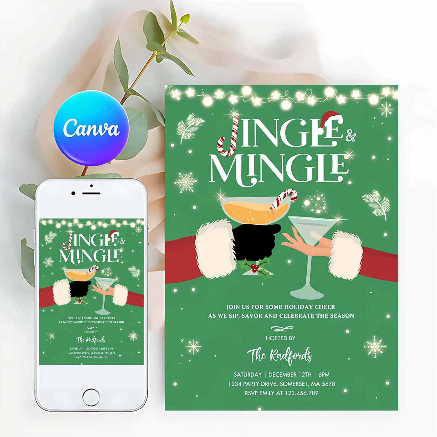Jingle and mingle christmas cocktail party invitation b35s