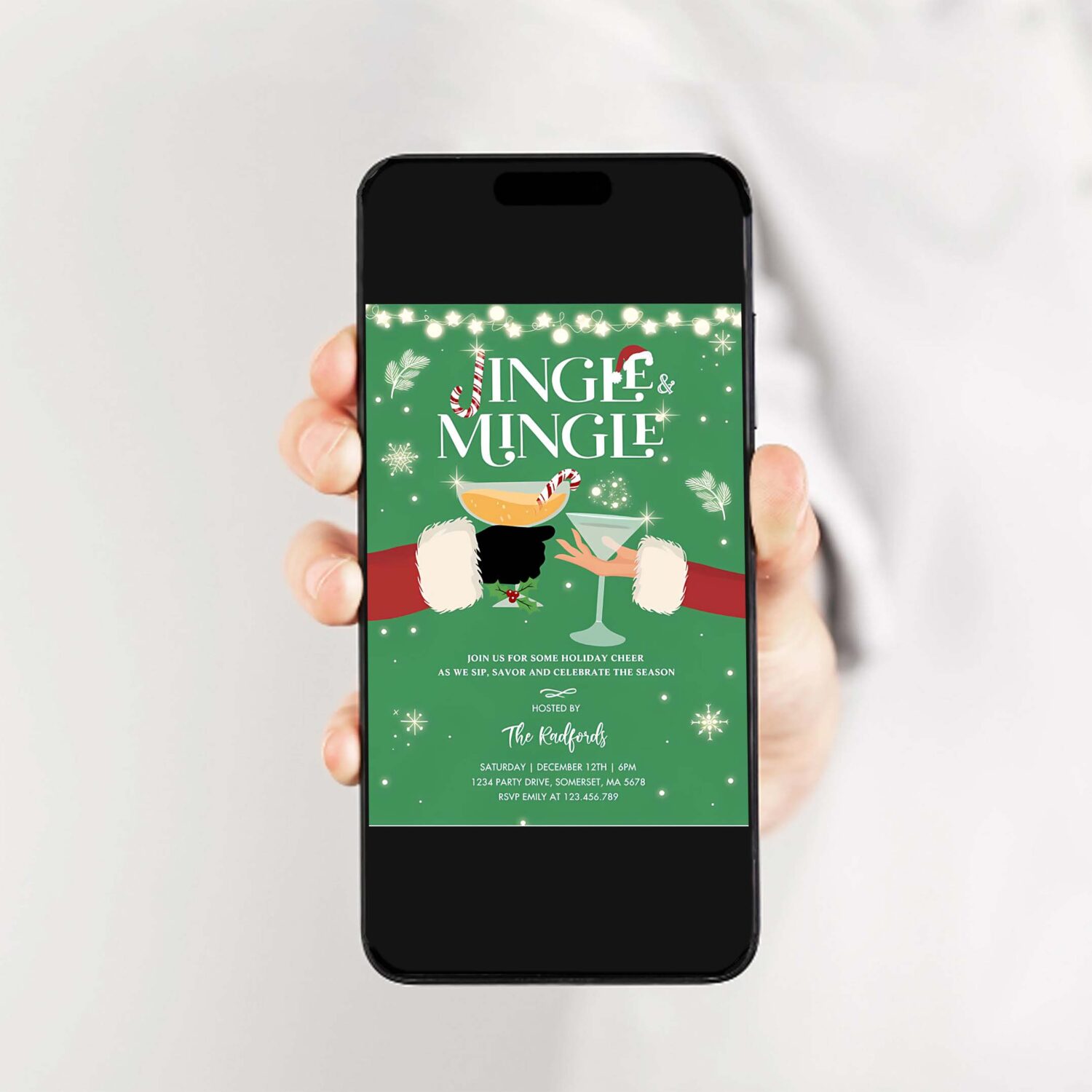 Jingle and mingle christmas cocktail party invitation b35s 2