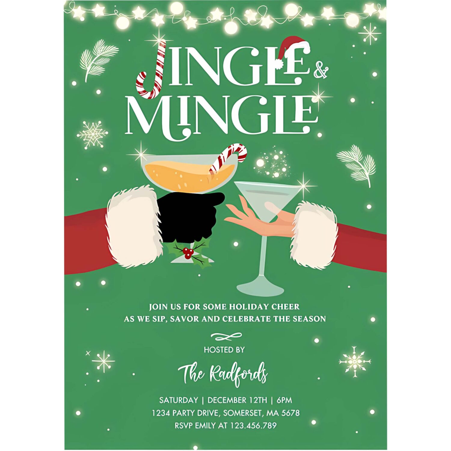 Jingle and mingle christmas cocktail party invitation b35s 4