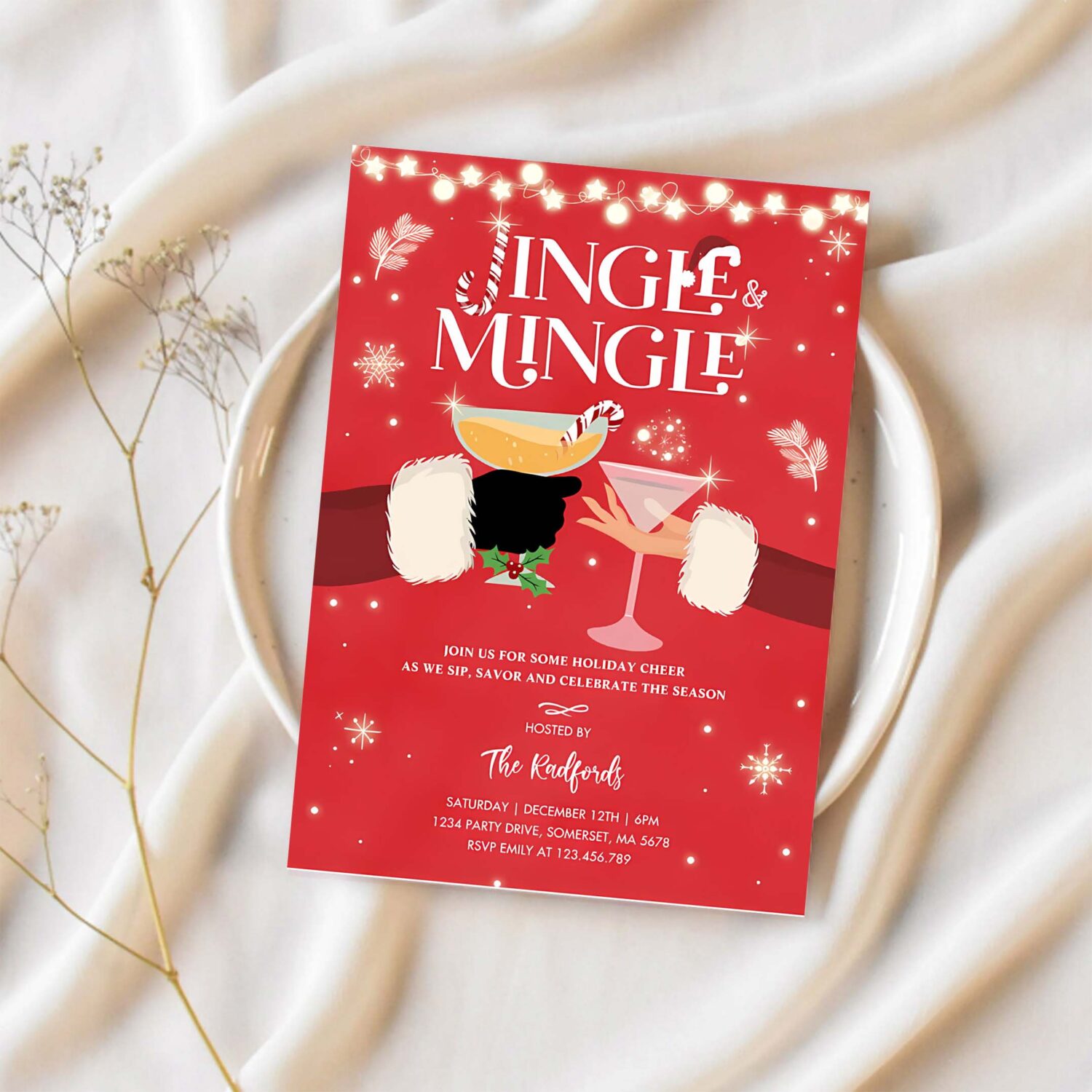 Jingle and mingle christmas cocktail party invitation z71b 1